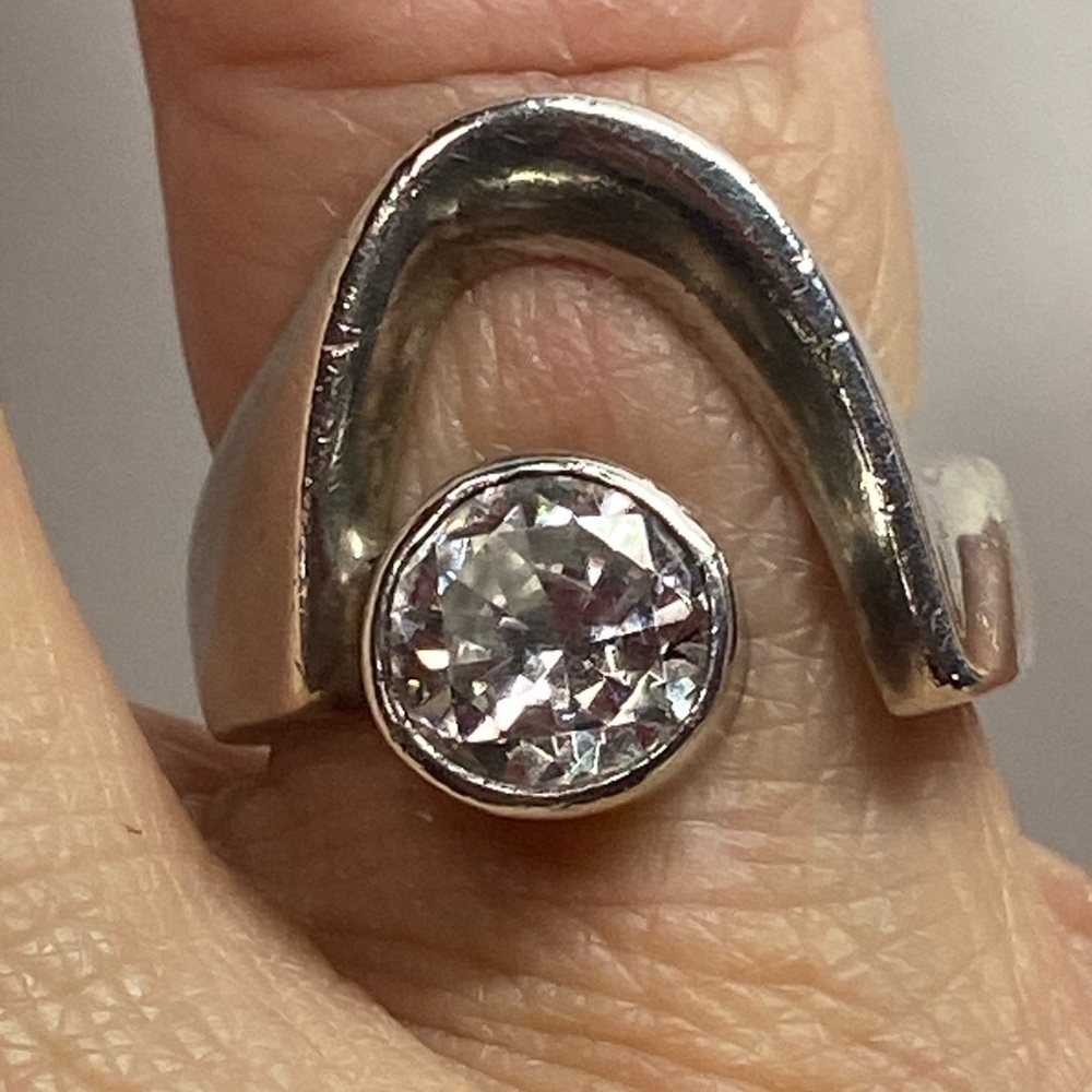 Sterling Silver Modern Solitaire Ring with Clear Stone
